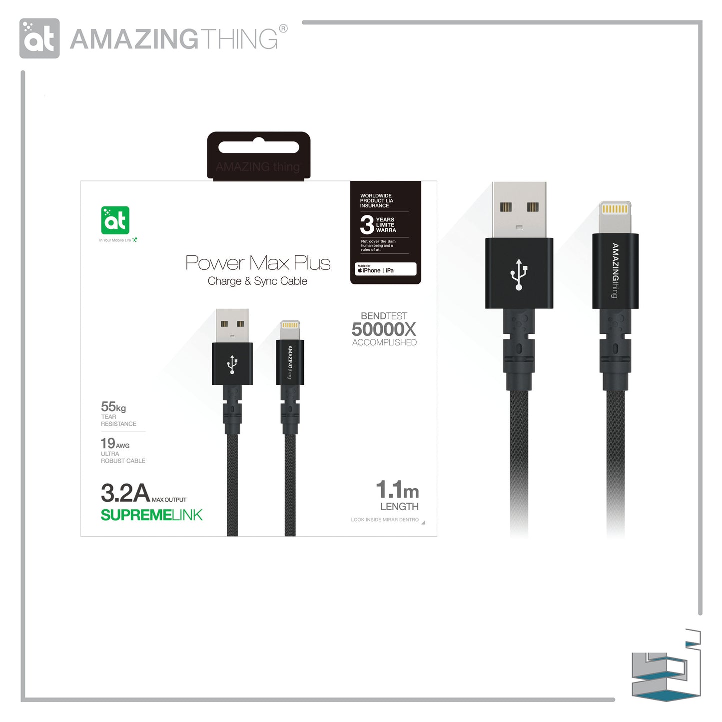 Charge & Sync USB-A to Lightning Cable - AMAZINGTHING Power Max Plus MFI 1.1m Global Synergy Concepts