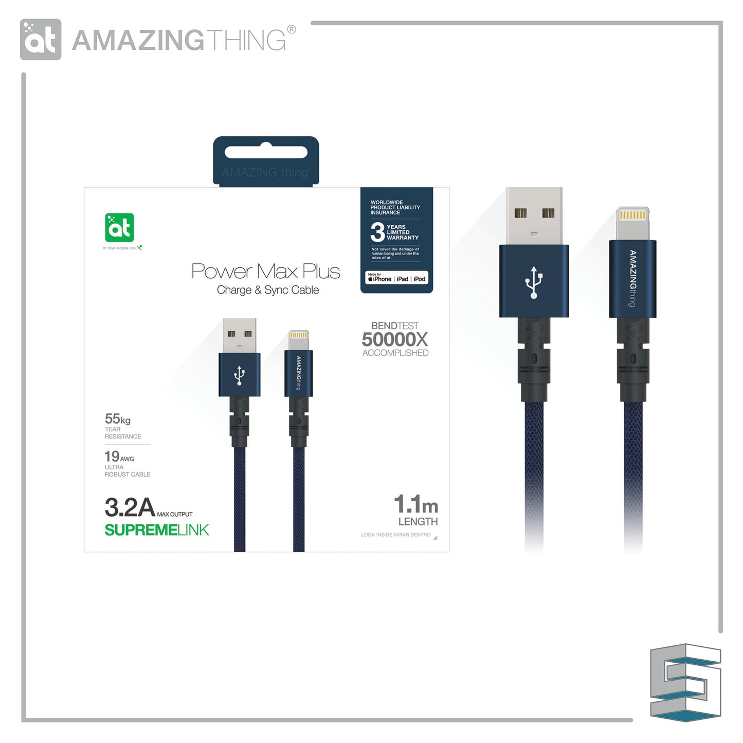 Charge & Sync USB-A to Lightning Cable - AMAZINGTHING Power Max Plus MFI 1.1m Global Synergy Concepts